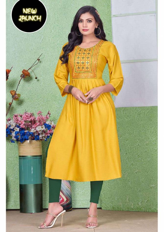 Trendy Chicago Vol 2 Rayon Sequence Work Naira Cut Kurti Catalog
